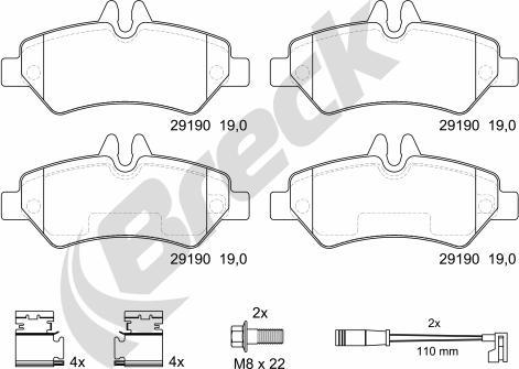 Breck 29190 00 703 10 - Bremžu uzliku kompl., Disku bremzes www.autospares.lv