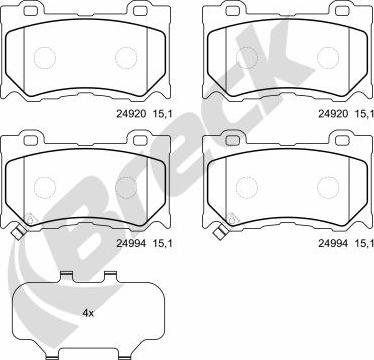 Breck 24994 00 551 00 - Bremžu uzliku kompl., Disku bremzes www.autospares.lv