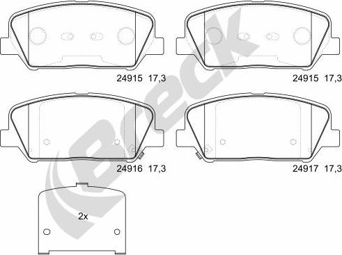 Breck 24915 00 701 00 - Тормозные колодки, дисковые, комплект www.autospares.lv