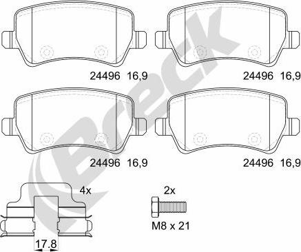 Breck 24496 00 702 00 - Тормозные колодки, дисковые, комплект www.autospares.lv