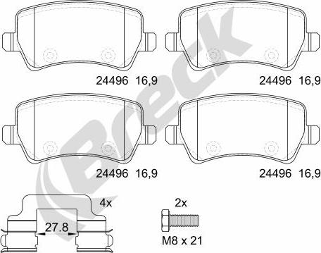 Breck 24496 00 702 10 - Тормозные колодки, дисковые, комплект www.autospares.lv