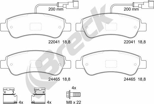 Breck 24465 00 703 10 - Bremžu uzliku kompl., Disku bremzes autospares.lv