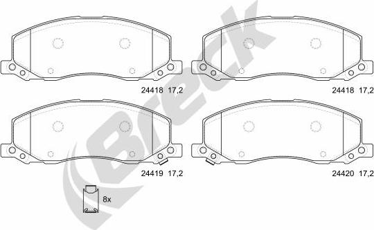 Breck 24418 00 701 10 - Bremžu uzliku kompl., Disku bremzes www.autospares.lv