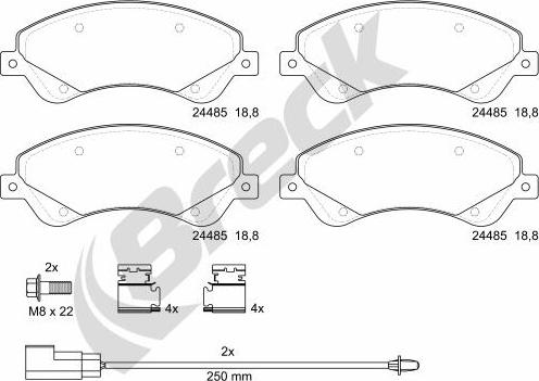 Breck 24485 00 703 10 - Bremžu uzliku kompl., Disku bremzes www.autospares.lv