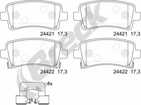 Breck 24421 00 704 10 - Bremžu uzliku kompl., Disku bremzes www.autospares.lv