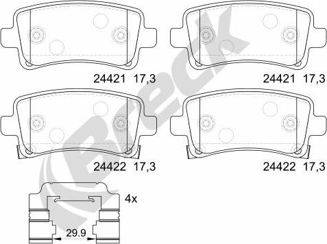 Breck 24421 00 704 20 - Bremžu uzliku kompl., Disku bremzes www.autospares.lv