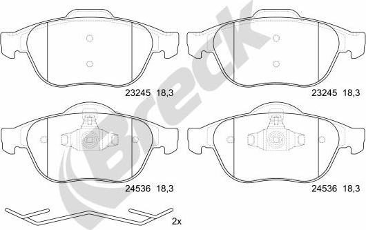 Breck 24536 00 701 00 - Тормозные колодки, дисковые, комплект www.autospares.lv