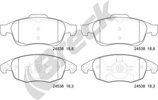 Breck 24538 00 701 00 - Тормозные колодки, дисковые, комплект www.autospares.lv