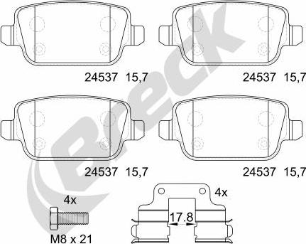 Breck 24537 00 702 10 - Тормозные колодки, дисковые, комплект www.autospares.lv