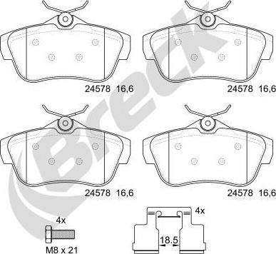 Breck 24578 00 702 00 - Bremžu uzliku kompl., Disku bremzes autospares.lv