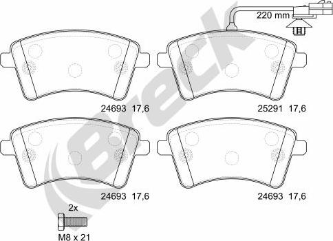 Breck 24693 00 701 10 - Bremžu uzliku kompl., Disku bremzes www.autospares.lv