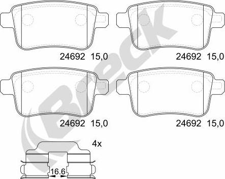 Breck 24692 00 704 00 - Bremžu uzliku kompl., Disku bremzes www.autospares.lv