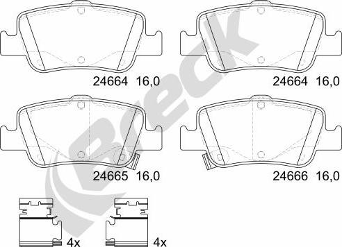 Breck 24664 00 704 10 - Bremžu uzliku kompl., Disku bremzes autospares.lv