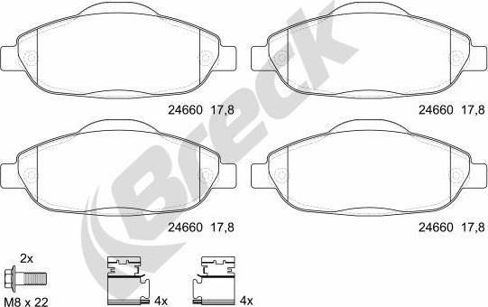 Breck 24660 00 701 00 - Bremžu uzliku kompl., Disku bremzes autospares.lv