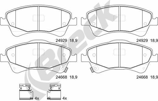 Breck 24668 00 701 00 - Bremžu uzliku kompl., Disku bremzes www.autospares.lv