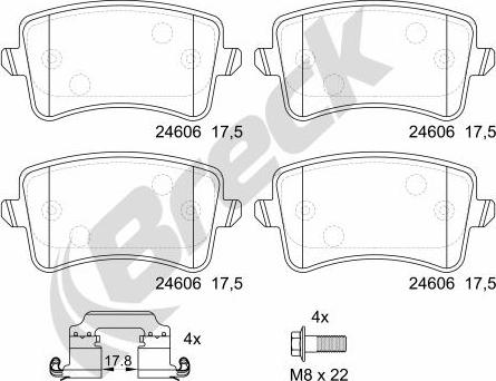 Breck 24606 00 554 10 - Тормозные колодки, дисковые, комплект www.autospares.lv