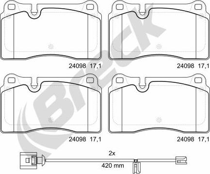 Breck 24098 00 551 00 - Bremžu uzliku kompl., Disku bremzes www.autospares.lv