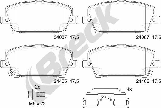 Breck 24087 00 701 10 - Bremžu uzliku kompl., Disku bremzes www.autospares.lv