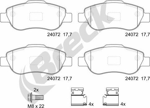 Breck 24072 00 702 00 - Brake Pad Set, disc brake www.autospares.lv