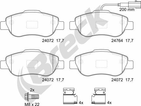 Breck 24072 00 702 10 - Тормозные колодки, дисковые, комплект www.autospares.lv