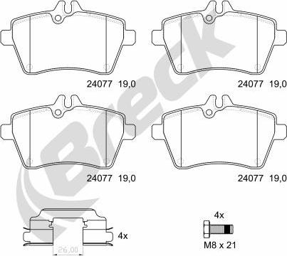 Breck 24077 00 701 00 - Bremžu uzliku kompl., Disku bremzes www.autospares.lv