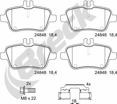 Breck 24848 00 704 10 - Bremžu uzliku kompl., Disku bremzes www.autospares.lv