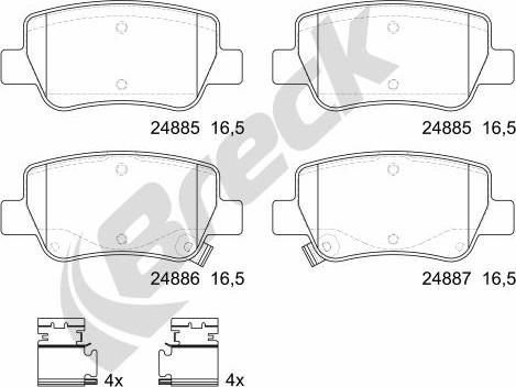 Breck 24885 00 704 10 - Bremžu uzliku kompl., Disku bremzes www.autospares.lv