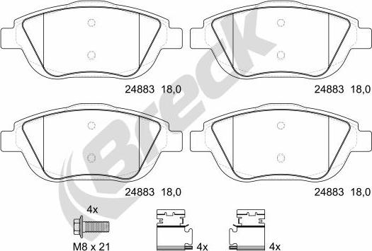 Breck 24883 00 702 00 - Тормозные колодки, дисковые, комплект www.autospares.lv