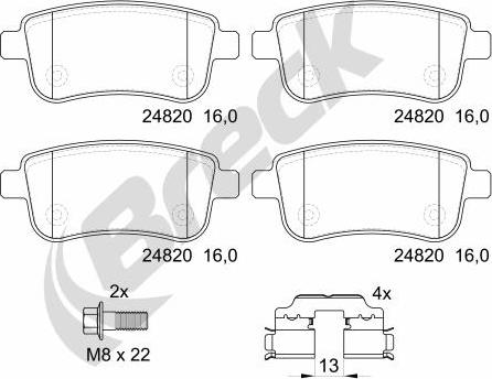 Breck 24820 00 704 00 - Bremžu uzliku kompl., Disku bremzes www.autospares.lv