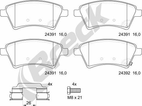 Breck 24391 00 701 00 - Тормозные колодки, дисковые, комплект www.autospares.lv