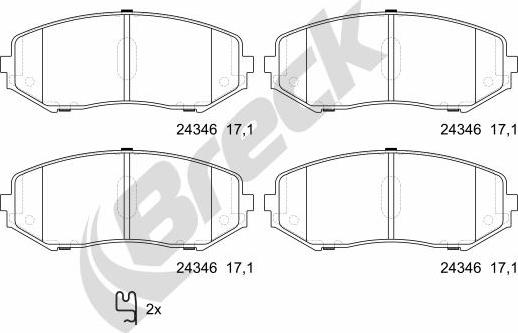 Breck 24346 00 701 00 - Bremžu uzliku kompl., Disku bremzes www.autospares.lv