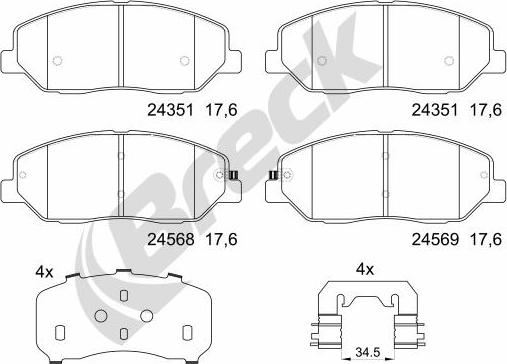 Breck 24351 00 701 00 - Bremžu uzliku kompl., Disku bremzes autospares.lv