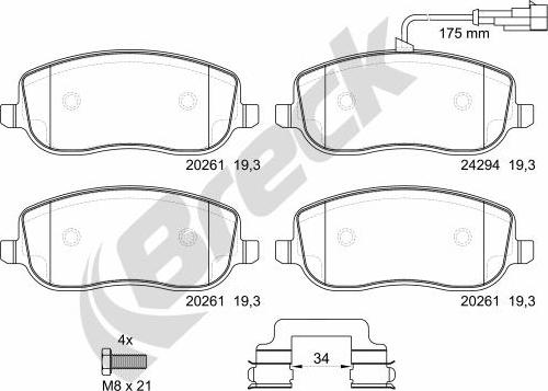 Breck 24294 00 701 00 - Bremžu uzliku kompl., Disku bremzes www.autospares.lv