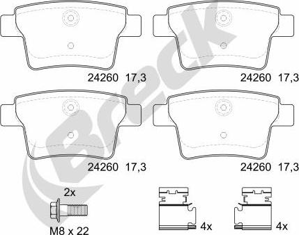 Breck 24260 00 704 00 - Bremžu uzliku kompl., Disku bremzes autospares.lv