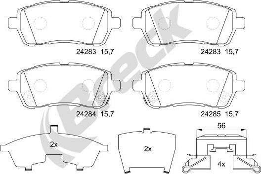 Breck 24283 00 702 10 - Тормозные колодки, дисковые, комплект www.autospares.lv