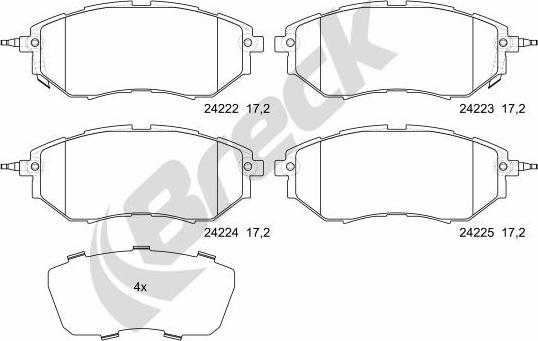 Breck 24222 00 701 10 - Bremžu uzliku kompl., Disku bremzes www.autospares.lv