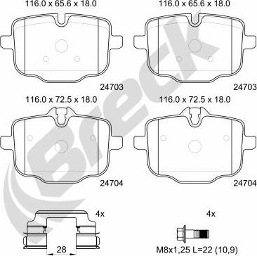 Breck 24704 00 554 00 - Bremžu uzliku kompl., Disku bremzes www.autospares.lv