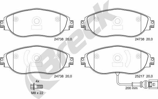 Breck 24738 00 551 00 - Brake Pad Set, disc brake www.autospares.lv