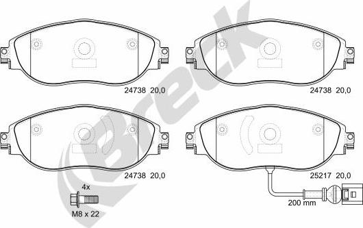 Breck 24738 00 551 10 - Bremžu uzliku kompl., Disku bremzes www.autospares.lv