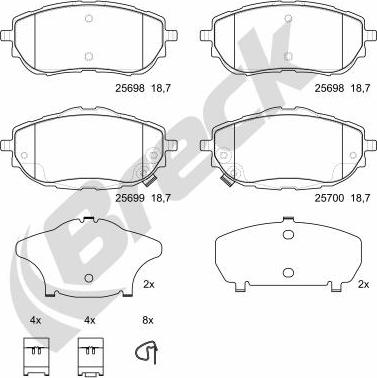 Breck 25698 00 701 00 - Bremžu uzliku kompl., Disku bremzes www.autospares.lv