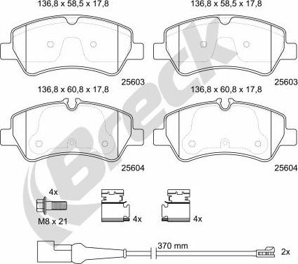 Breck 25603 00 703 10 - Bremžu uzliku kompl., Disku bremzes www.autospares.lv