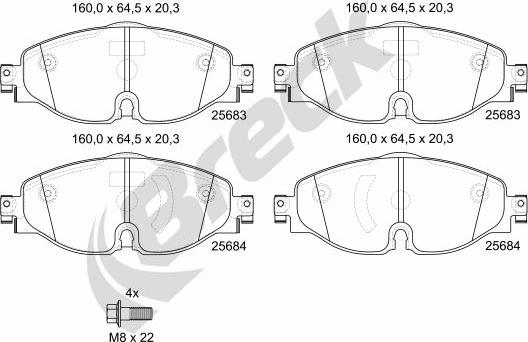 Breck 25683 00 701 10 - Bremžu uzliku kompl., Disku bremzes www.autospares.lv