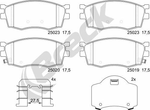 Breck 25019 00 702 00 - Bremžu uzliku kompl., Disku bremzes www.autospares.lv