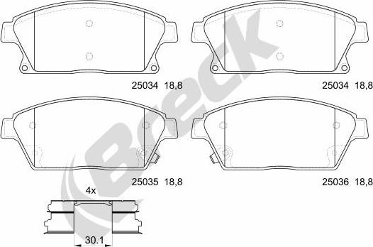 Breck 25034 00 701 10 - Тормозные колодки, дисковые, комплект www.autospares.lv