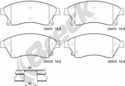 Breck 25031 00 701 00 - Bremžu uzliku kompl., Disku bremzes autospares.lv