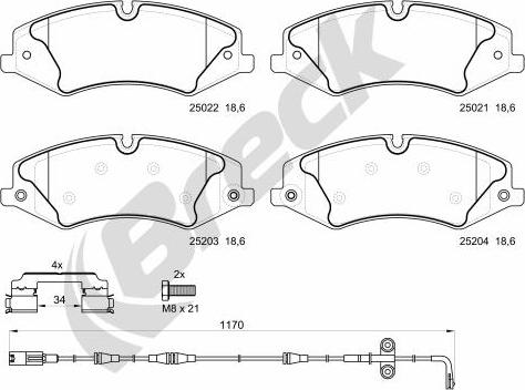 Breck 25022 00 553 00 - Brake Pad Set, disc brake www.autospares.lv