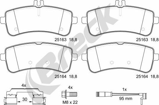 Breck 25163 00 553 00 - Bremžu uzliku kompl., Disku bremzes www.autospares.lv