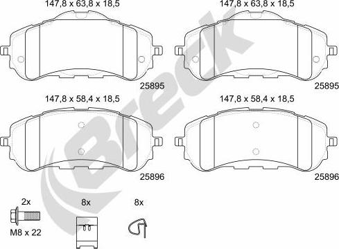 Breck 25895 00 701 00 - Bremžu uzliku kompl., Disku bremzes www.autospares.lv