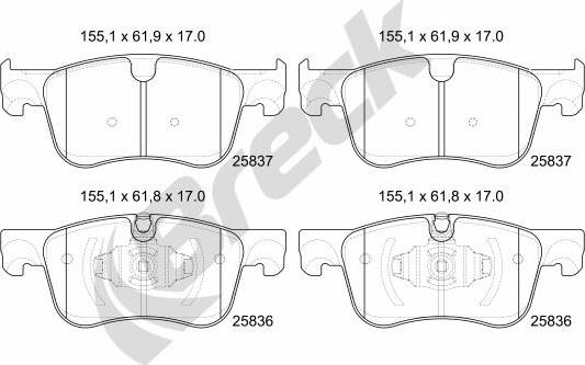 Breck 25836 00 701 00 - Bremžu uzliku kompl., Disku bremzes www.autospares.lv