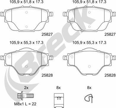 Breck 25827 00 704 00 - Bremžu uzliku kompl., Disku bremzes www.autospares.lv